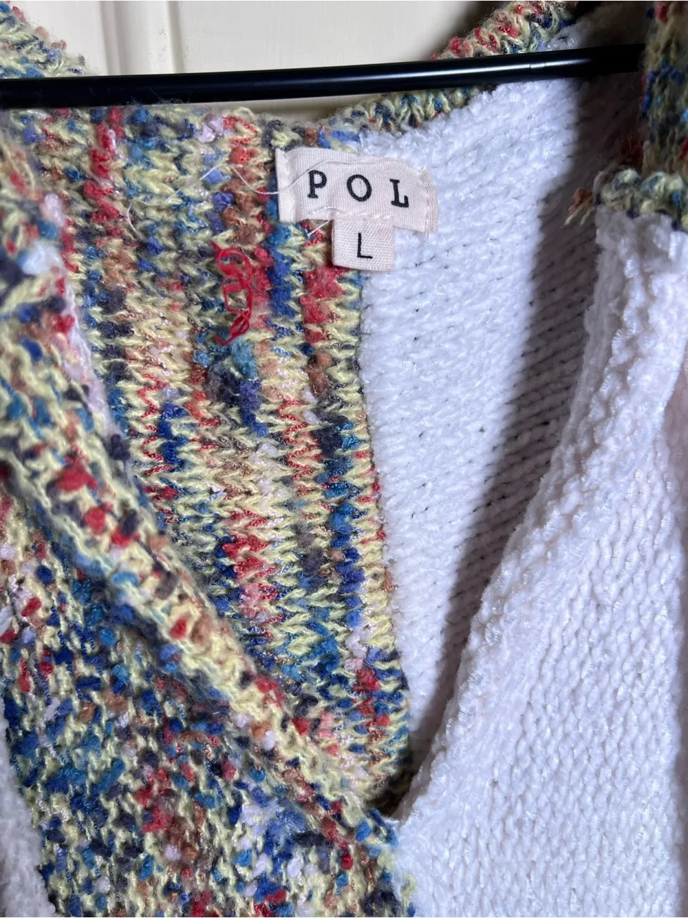 POL Multicolor and White Colorblock Chunky Knit Chenille Hoodie Sweater - Picture 3 of 6